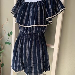 LULUS Navy Blue Off-The-Shoulder Romper